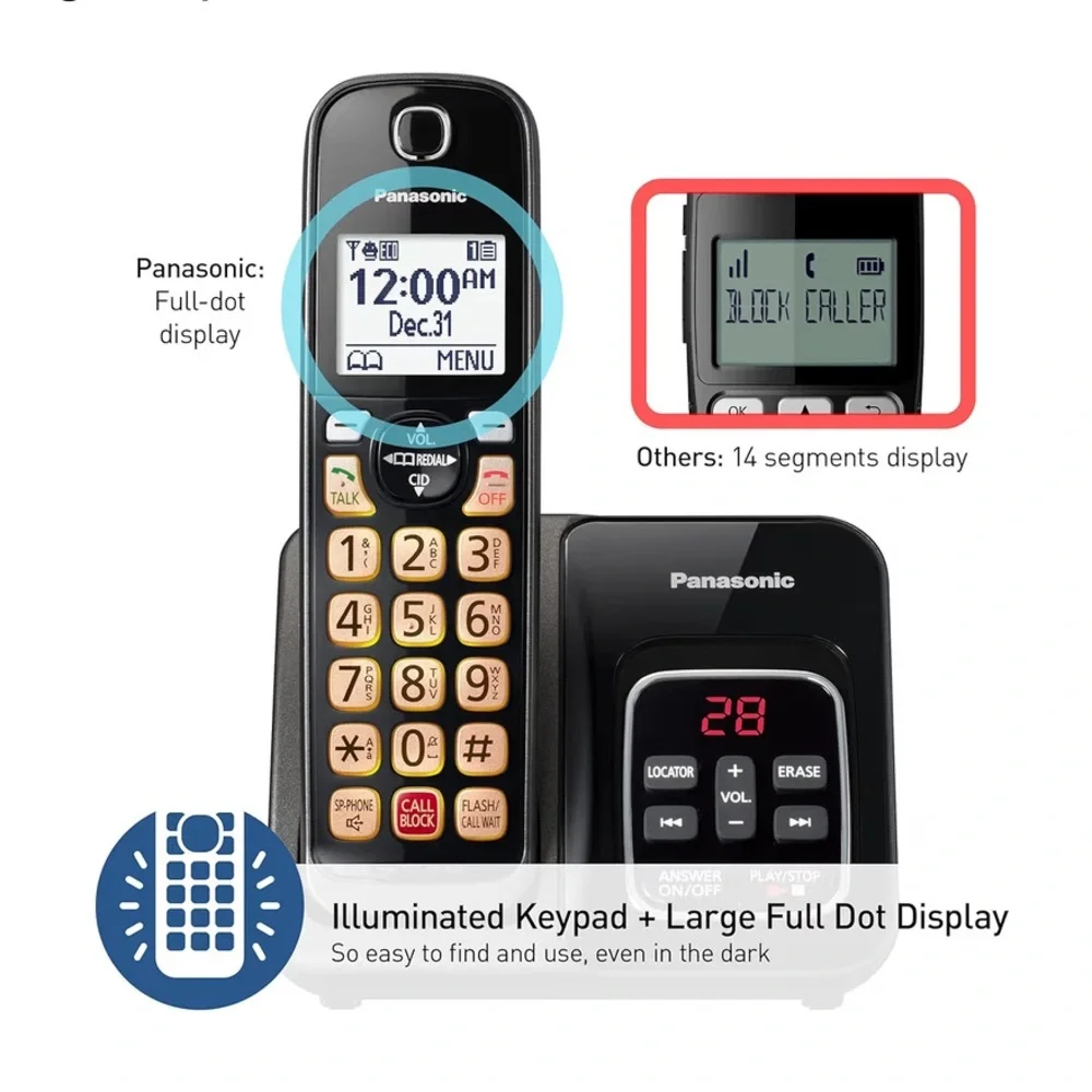 Panasonic Cordless Phone with Answering Machine, Advanced Call Block, 3 handset